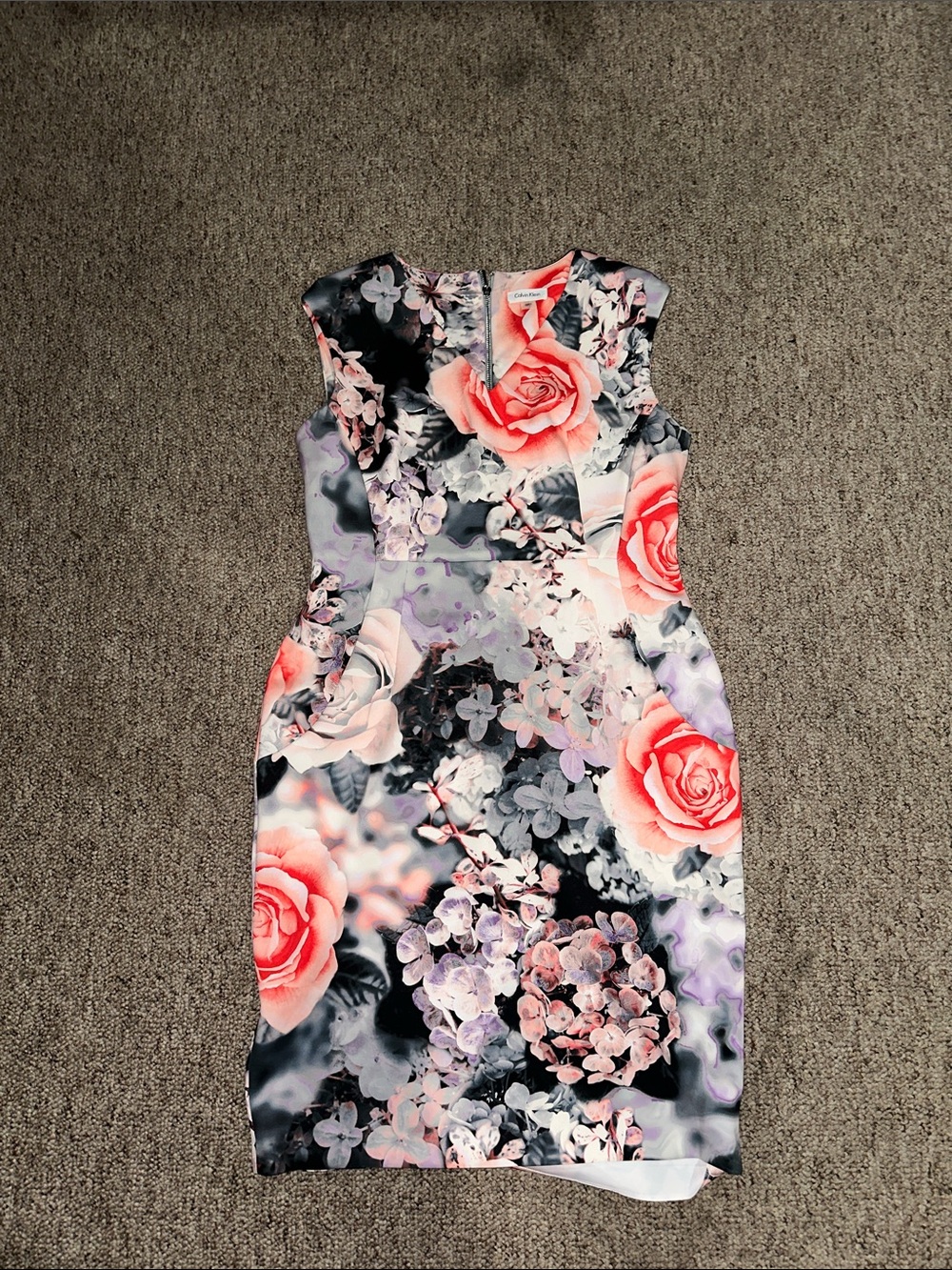 Floral Sheath Dress in Coral and Black
